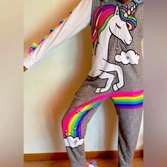 JUSTICE Girls Unicorn One Piece  Pajamas Union Suit Halloween Costume size 12 - Picture 2 of 4